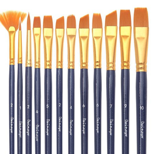Dainayw Art Paint Brush Set - 12 Nylon Hair Brushes for Art Painting & Face Painting - Acrylic Paint, Watercolor, Oil, Easy-to-Use Face Art Supplies Paint Palette