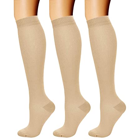 CHARMKING Compression Socks (3 Pairs) 15-20 mmHg is Best Athletic & Medical for Men & Women, Running, Flight, Travel, Nurses, Edema - Boost Performance, Blood Circulation & Recovery (S/M, Nude)