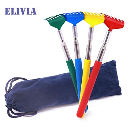 ELIVIA Back Scratchers Telescopic Stainless Steel Portable Hand Extendable Massage Tool（4 Pack）