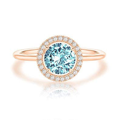 PAVOI 14K Rose Gold Plated Swarovski Crystal Birthstone Ring - Adjustable Stackable Ring