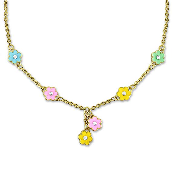 Flower Necklace For Women And Teens - Dainty Jewelry With Hand Painted Flower Charms - Choose From Vibrant Or Pastel Colors - Flower Jewelry For Women | 16 Inch Necklaces For Women, Adjustable Chain