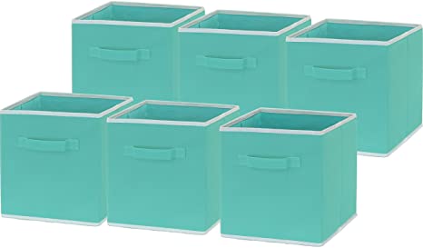 6 Pack - SimpleHouseware Foldable Cloth Storage Cube Basket Bins Organizer, Turquoise