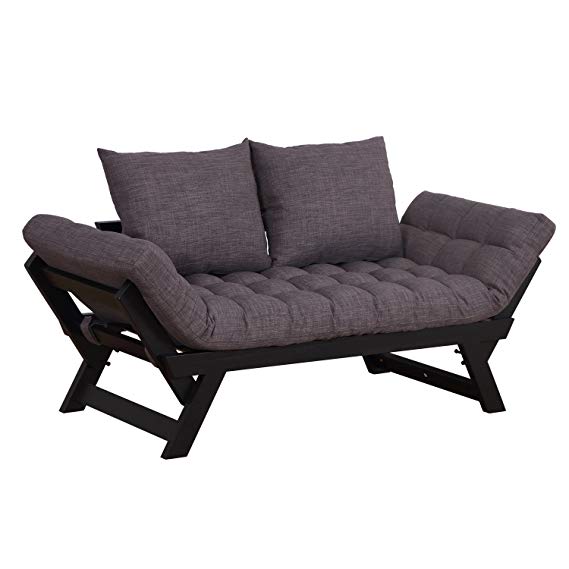 HOMCOM 3 Position Convertible Chaise Lounge Sofa Bed - Black/Charcoal