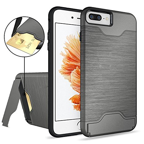 iPhone 7 Plus Case,AOFU [Wallet Armor] Card Holder [Dual Layer] Hybird Shock Proof Protective with Kickstand Feature Premium Bumper Wallet Cases for iPhone 7 Plus 5.5 Inch-Gray