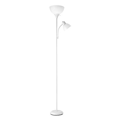 Globe Electric 67136 Delilah 72" Torchiere Adjustable Reading Light, Matte White, Frosted Plastic Shade, 3-Step Floor Lamp Socket, Rotary On/Off Switch, 72.88"