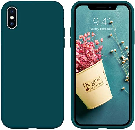 DUEDUE iPhone XS Max Case, Ultra Slim Fit iPhone XS Max Case, Liquid Silicone Gel Cover with Full Body Protection Anti-Scratch Shockproof Silicone Case for iPhone XS Max 6.5",Blackish Green