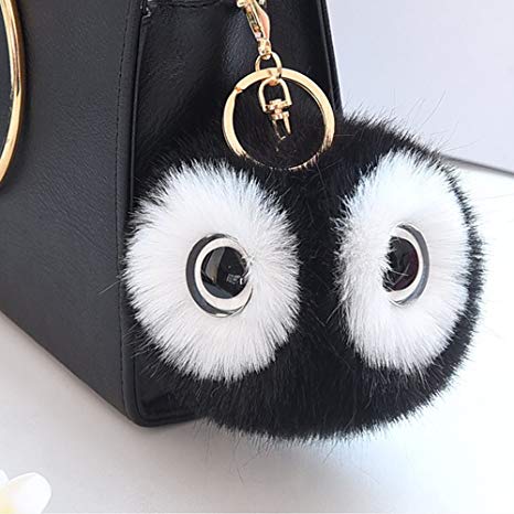 12cm Lovely Big Eyes Decorated Cute Imitate Rabbit Fur Key Chain for Car Key Ring Or Bags (Black)