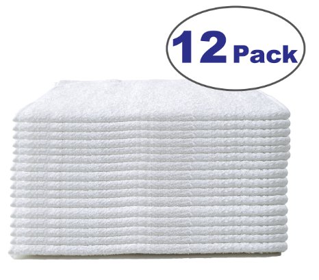Royal Auto Shop and Car Wash Towels - 12 Pack - 100 Pure White Cotton - 14 x 17 Commercial Grade and Absorbent - Can be Used for Drying Home Cleaning or Bathroom Wash Cloths