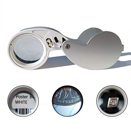 HDE Illuminated Jewelers Eye Loupe with LED Light [40x 25mm] Hand Lens Magnifier for Gems Rocks Stamps Coins Watches Hobbies Antiques Models Photos