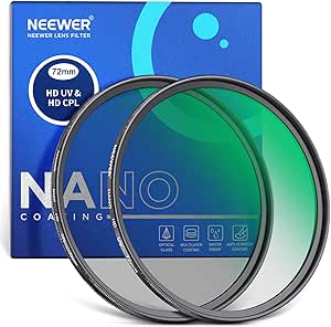 NEEWER 72mm UV CPL Lens Filter Kit, Circular Polarising Filter Set, UV Protection, HD Optical Glass and 30 Layers of Nano Double Side Coatings/Ultra Thin Aluminium Frame