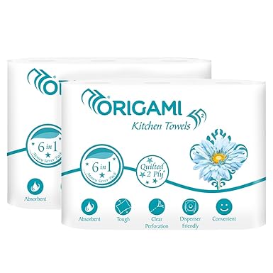 Origami Kitchen Roll pack of 12 160 Pulls each 2 ply (Total 12 Rolls, 1920 Sheets)