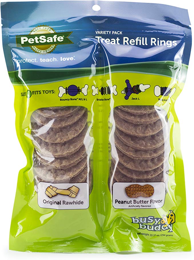 PetSafe Natural Rawhide Rings, Dog Toy Treat Ring Refills for Busy Buddy Dog Toys, Small, Medium, Large and Variety Packs Available in Peanut Butter and Original Rawhide