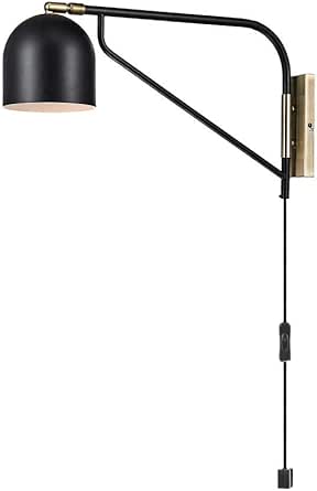 Globe Electric 51399 Mullin 1-Light Plug-in Wall Sconce, Matte Black, Antique Brass Accent, LED Bulb Included, 800 Lumen