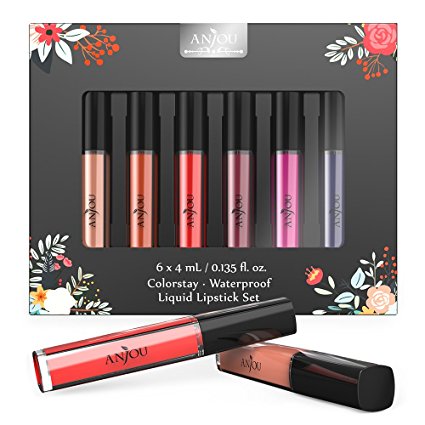 Anjou 6 Colors Matte Liquid Lipstick Set, Long Lasting Creamy Waterproof Lip Gloss, All-Day Smudge Proof Makeup with Non-Toxic Formula, Christmas Gift for Wife, Girlfriend, Women