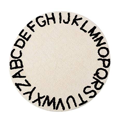 ABC Alphabet Kids Crawling Play Mat - Super Soft Knitting Educational Washable Area Rugs Round 47 Inches Diameter Beige