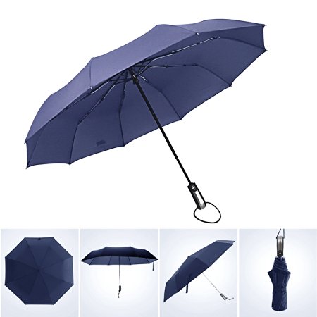 60MPH Windproof Umbrella 10 Ribs Compact Travel Umbrella Auto Open Close Umbrellas
