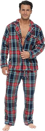 Alexander Del Rossa Men's Soft Plush Fleece Pajama Lounge Set, Warm Long Sleeve Shirt and Pants, PJ