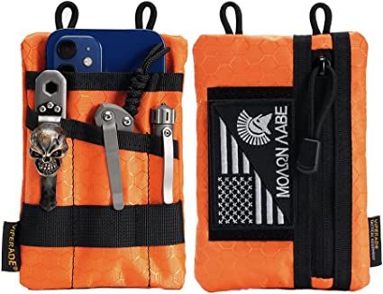 VIPERADE VE1-P Pocket Organizer, EDC Pocket Organizer Men, EDC Organizer Pouch Tool Pouch with 5 Tool Storage EDC Pouch for Flashlight, Pocket Knife, Tactical Pen, EDC Gear (Orange)