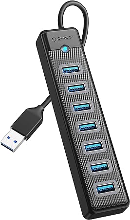 ORICO 7-Port USB Hub 3.0 with 0.5ft Extension Cable, 5Gbps Fast Data USB Splitter Transfer Multi USB Port Expander USB Extender for Laptop, PC, Flash Drive, Printer, Mobile HDD