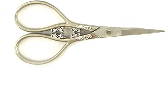 Antique Style Heirloom Craft Embroidery Scissors w/ Decorative Cast Handles Classic Scrollwork Motif - Brushed Nickel - BambooMN