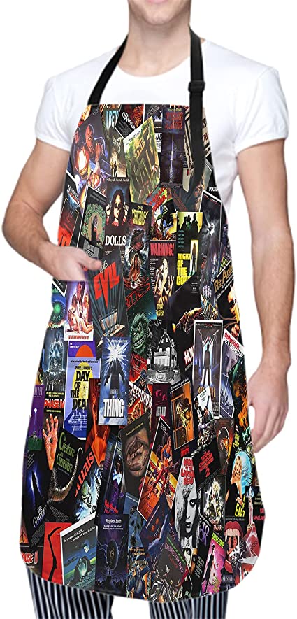 Horror Movie Apron for Men Women Adjustable Kitchen Cooking Apron Horror Grilling Bib Apron with 2 Pockets Baking Accessories Gifts