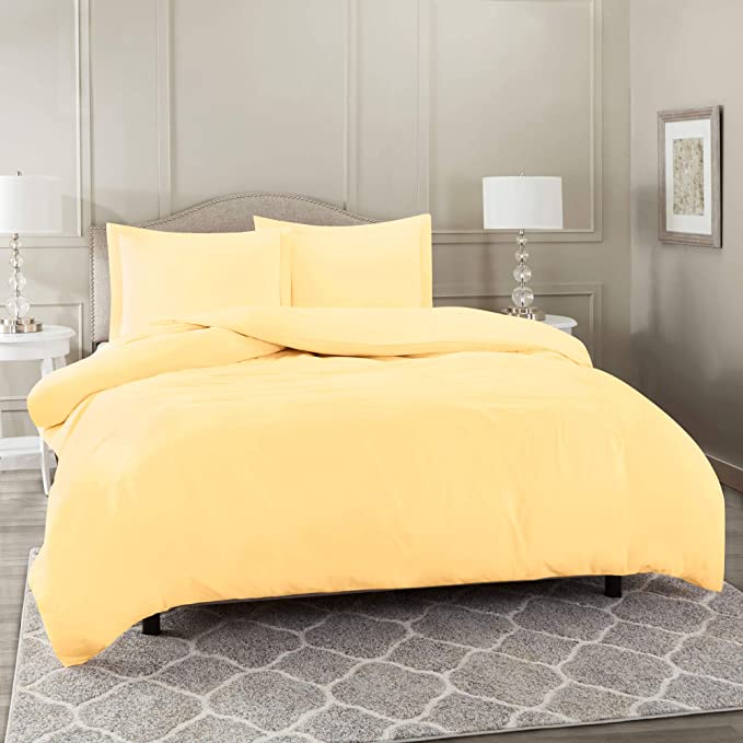 Nestl Duvet Cover 3 Piece Set – Ultra Soft Double Brushed Microfiber Hotel-Quality – Comforter Cover with Button Closure and 2 Pillow Shams, Vanilla Yellow - Queen 90"x90"