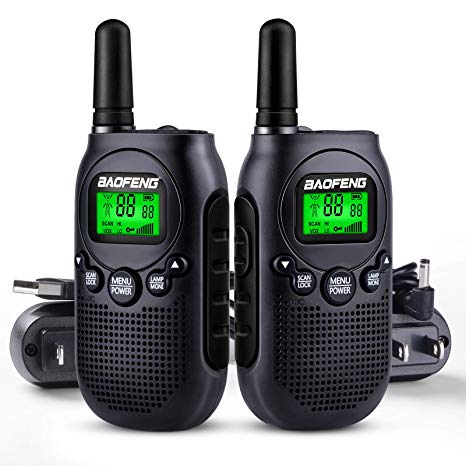 Baofeng BF-T6 Kids Walkie Talkies Long Range Mini 2 Way Radios for Boys Girls Children Frquency 22 Channels USB/AC Wall Charger Rechargeable - 1 Pair Black