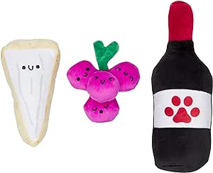 Pearhead Pawrcuterie Board Dog Toys, Set of 3, Wine Cheese & Grape Dog Toys, Charcuterie Board Toy Set for Pets, Must Have Plush Chew Toys for Pet Owners