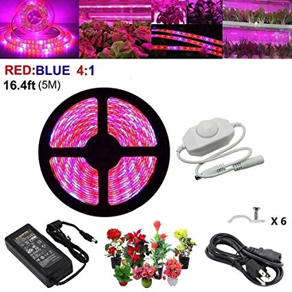 LED Plant Grow Strip Light with Power Adapter,Full Spectrum SMD 5050 Red Blue 4:1 Rope Light for Aquarium Greenhouse Hydroponic Pant Garden Flowers Veg Grow Light (5M)