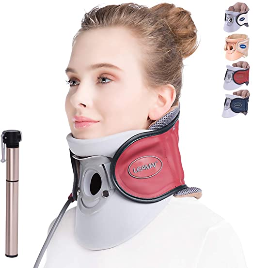 LEAMAI Standard Cervical Neck Traction Device - Adjustable Neck Stretcher Collar for Home Traction Spine Alignment -(C02,Red)