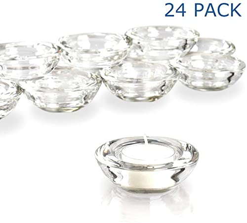 Elivia Clear Tealight Candle Holders - Set of 24, Round Chunky Glass Candle Holder, 3" Diameter