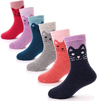 Boys Girls Wool Socks For Child Kid Toddler Thermal Warm Thick Cotton Winter Crew Fun Socks 6 Pairs