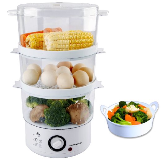 Ovente FS53W 7.5-Quart 3-Tier Electric Vegetable and Food Steamer, White