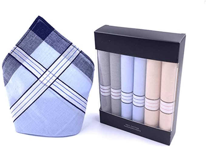 Boxed Men's Handkerchiefs Quality Soft Cotton Hankies 100% Cotton Pocket Handkerchiefs - Perfect as a Gift for Men 6 Pack
