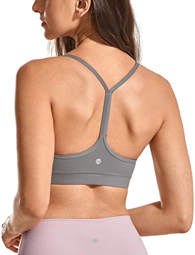 CRZ YOGA Brushed Low Impact Strappy Sports Bra for Women Y Racer Back Spaghetti Strap Yoga Bra Tops with Removable Pads