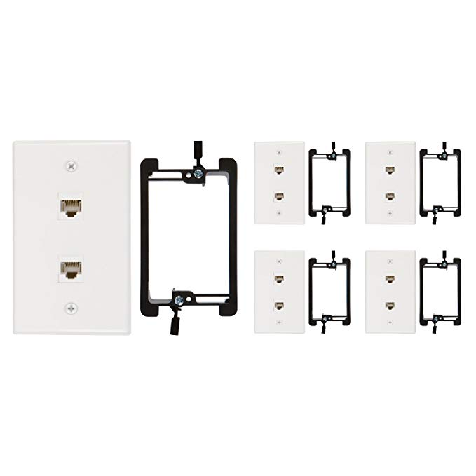 Buyer's Point 2 Port Cat6 Wall Plate, Female-Female White with Single Gang Low Voltage Mounting Bracket Device (5, 2 Port)