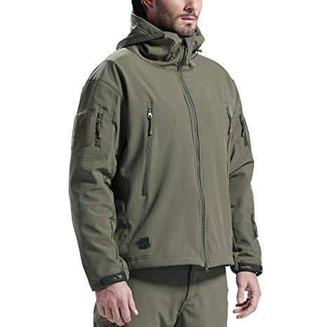 FREE SOLDIER Men's Outdoor Waterproof Soft Shell Hooded Military Tactical Jacket