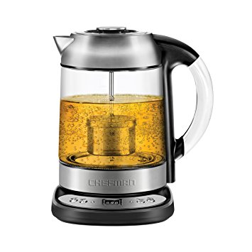 Chefman Electric Glass Digital Tea Kettle with FREE Tea Infuser, Built-In Precision Temperature Control Panel Base & Keep Warm Function, 1.7 Liter/1.8 Quart - RJ11-17-SPG