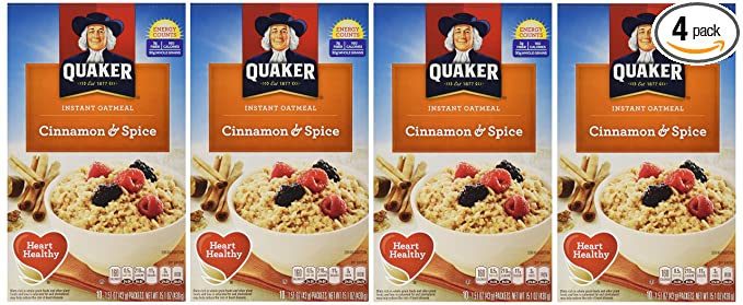 Quaker Instant Oatmeal Cinnamon & Spice, 10-Count Boxes (Pack of 4)