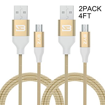 TOBETB 2 Pack 6ft Micro USB Charging Cable Gold