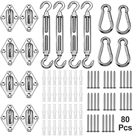 YOFIT Shade Sail Hardware Kit 5 inch for Triangle Rectangle Sun Shade Sail Installation, 304 Grade Stainless for Garden Outdoors, 80 Pcs
