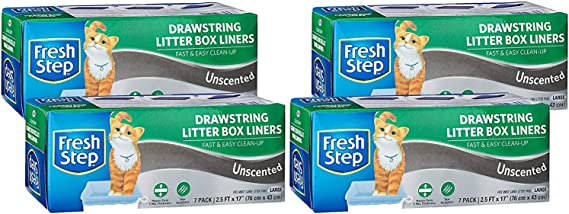 Fresh Step Drawstring Cat Litter Box Liners, Scented and Unscented Cat Liners-7 Count Cat Litter Liners-Kitty Litter Bags, Cat Litter Bags, Cat Litter Box Supplies, Litter Box Bags, Kitty Litter Liner