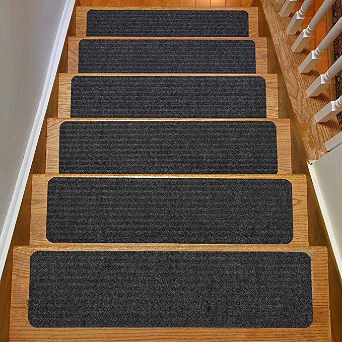 Stair Treads Collection Indoor Skid Slip Resistant Carpet Stair Tread Treads (7 inch x 24 inch) (Dark Grey, Set of 13)