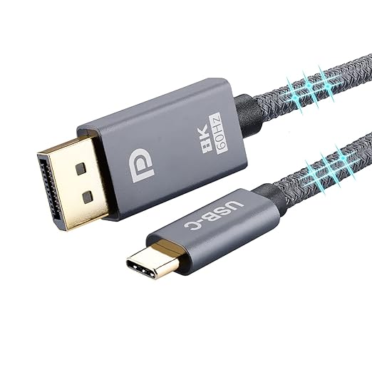 PeoTRIOL USB C to DisplayPort 1.4 Cable, 8K 60Hz Type C to DP Cable, 4K@144Hz 120Hz, 2K@240Hz, 32.4Gbps 1.4 HBR3 Adapter Thunderbolt 4/3 MacBook Pro 2021, M1 Mac Mini, iPad Pro, Dell XPS 15-6.6ft