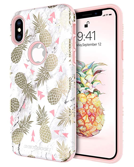 iPhone X Case, BENTOBEN Pineapple Marble Design Slim Shockproof Case for Apple iPhone X Rose Gold