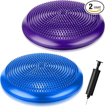 2 Pcs Wobble Cushion Inflated Wiggle Seat for Sensory Kids 13.4 Inch Balance Disc Flexible Seating with Hand Pump for Kids Men Women Classroom Exercise Office Home Chair