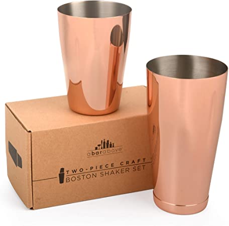 Copper Boston Shaker Set: Two-Piece Pro Cocktail Shaker Set. Unweighted 18oz & Weighted 28oz Martini Drink - Copper Finish