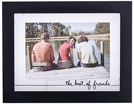 Malden International Designs Rustic Woods Silkscreened Glass Floater "The Best of Friends" Matted Picture Frame, 4x6/6x8, Black