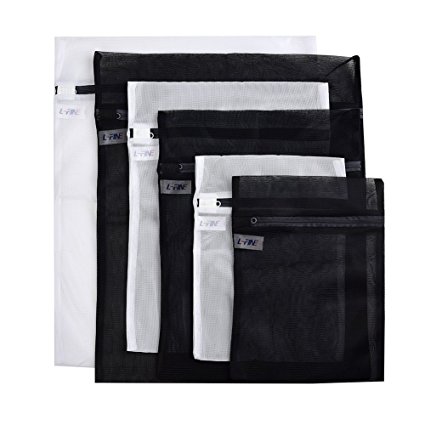 L-Fine Mesh Laundry Bags Lingerie bags 6 wash bags (2 Large & 2 Medium & 2 Small) black & white