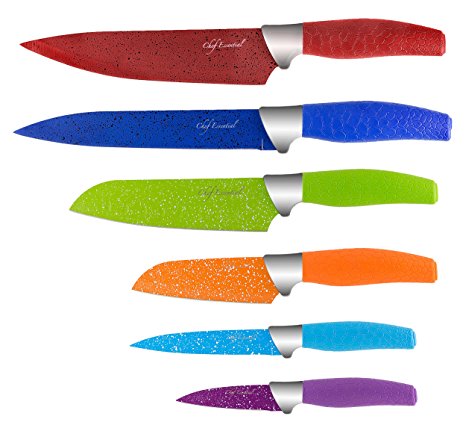 Chef Essential 6 Piece Knife Set With Matching Sheaths, Multicolor